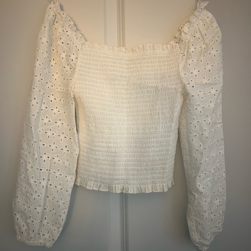 Love Tree White Eyelet Smocked Puff Sleeve Top